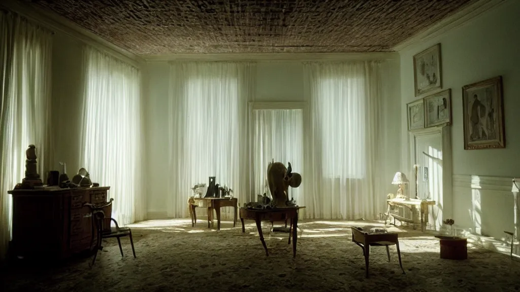 Prompt: the house in the house in the house, film still from the movie directed by denis villeneuve and david cronenberg, with art direction by salvador dali, wide lens