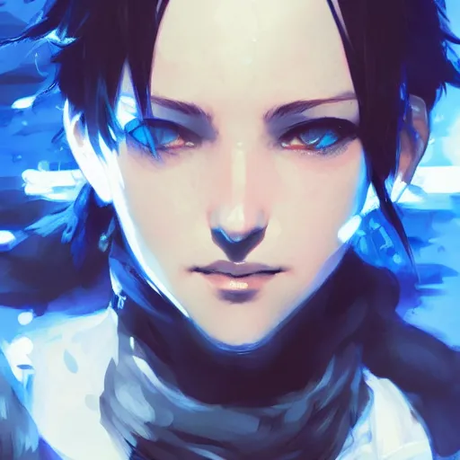 Prompt: realistic portrait of Sinon from sword art online, short blue hair, dramatic lighting, illustration by Greg rutkowski, yoji shinkawa, 4k, digital art, concept art, trending on artstation