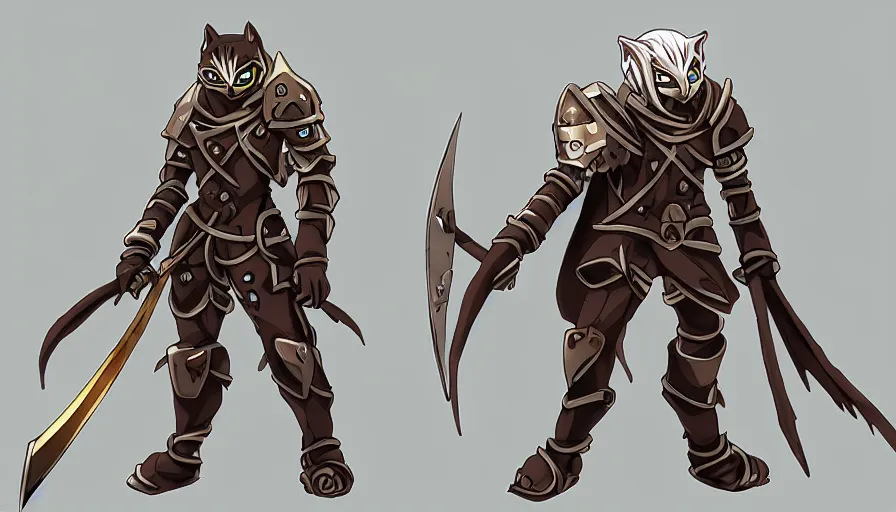 Image similar to warforged druid anime knight, cat man