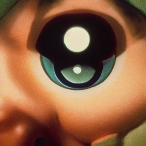 Image similar to glamorous woman with an inflatable spherical prosthetic nose, cardboard googly eyes, 1 9 7 5, color, tarkovsky, medium - shot 1 6 mm film, in meadow