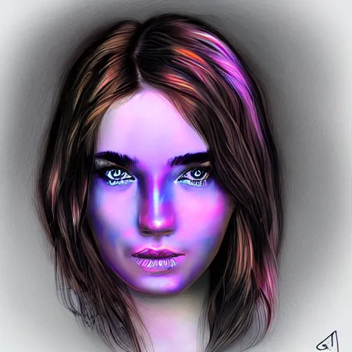 Prompt: a woman with iridescent eyes, digital art