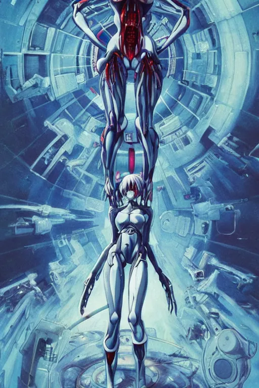 Image similar to female anime character rei ayanami cyborg in the center giygas epcotinside a space station eye of providence beksinski finnian vivid hr giger to eye hellscape mind character environmental