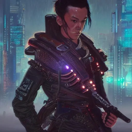 Image similar to cyberpunk samurai ,with techware , D&D, intricate, elegant, highly detailed, digital painting, japanese , altered carbon style,trending on artstation, concept art, illustration, art by Artgerm and Greg Rutkowski and Alphonse Mucha