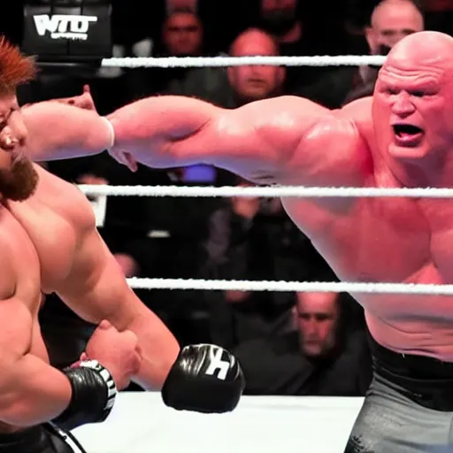 Image similar to brock lesnar beats up roman reigns in wwe 2 0 2 0