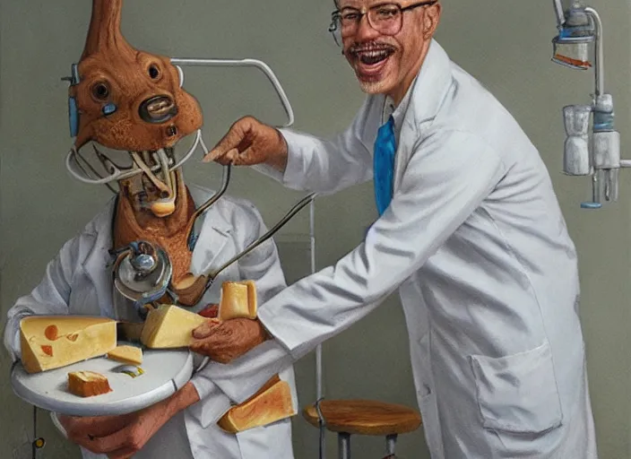 Prompt: a highly detailed cheese portrait of a dentist, james gurney, james jean