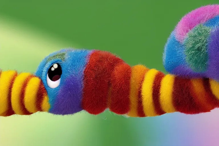 Image similar to disney pixar's a bug's life, cgi caterpillar colorful, furry caterpillar