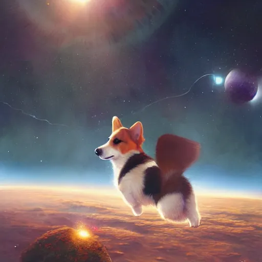 Prompt: corgi puppy in space, beautiful digital painting, hyperrealistic, extremely detailed, lifelike, award - winning, greg rutkowski, artgerm, trending on artstation, 8 k