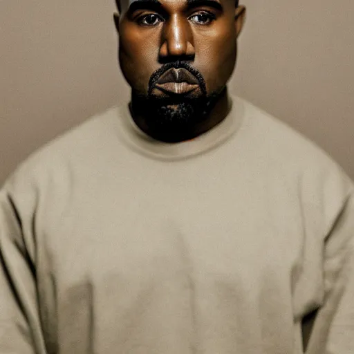 Image similar to the face of kanye west wearing yeezy clothing at 3 8 years old, portrait by julia cameron, chiaroscuro lighting, shallow depth of field, 8 0 mm, f 1. 8