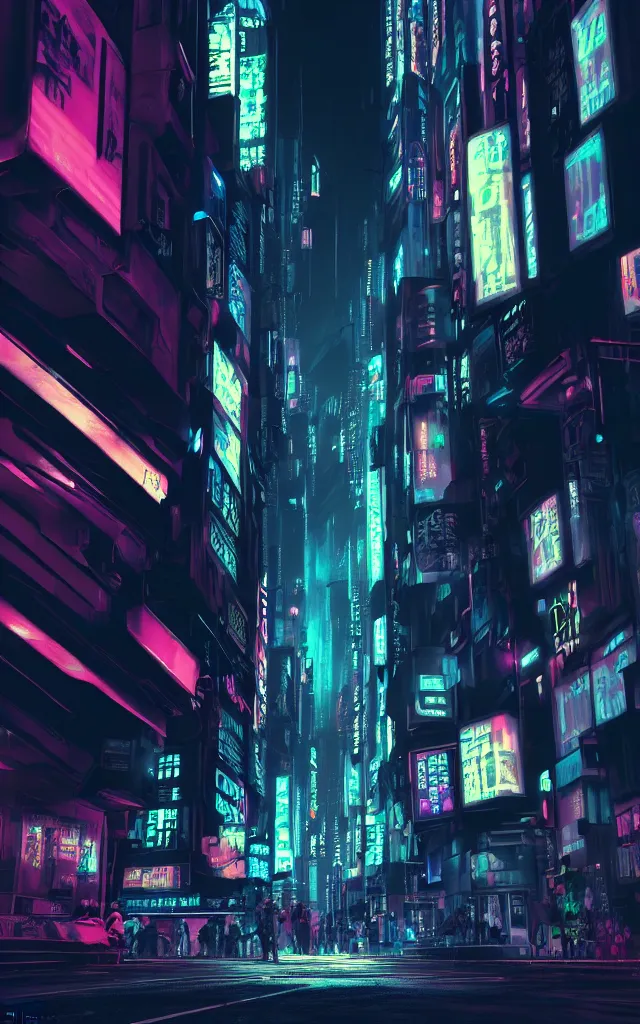Image similar to concept art of a magnificent dark neon futuristic cyberpunk city bustling street at night cyberart by liam wong in the film akira rendered in octane, 3 d render, trending on cgsociety, blender 3 d