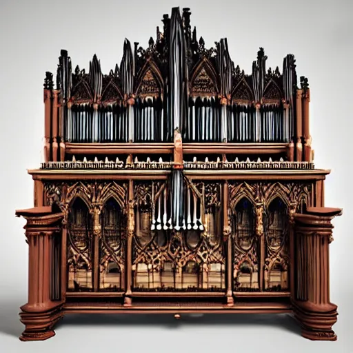 Prompt: ornate gothic organ (console), by Megan Duncanson and Raphael Lacoste, detailed 3d color concept art sketch