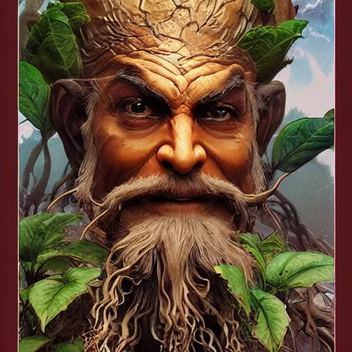 Image similar to treebeard as dhalsim from street fighter, 4 k, ultra realistic, detailed focused art by artgerm and greg rutkowski and alphonse mucha