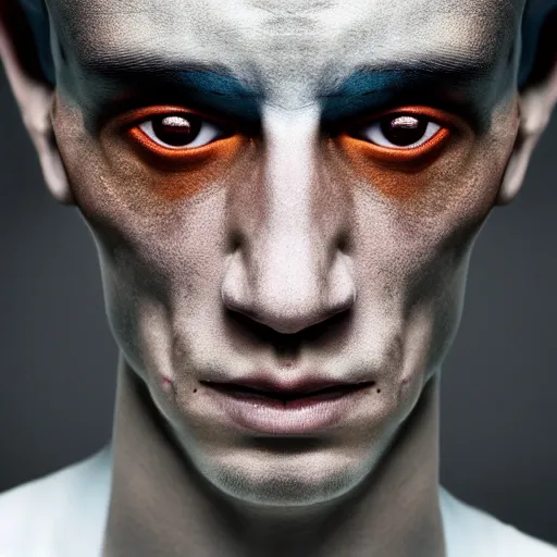 Image similar to a close up portrait of a beautiful athletic young male alien with ombre color skin , photographed by erwin olaf, artistic