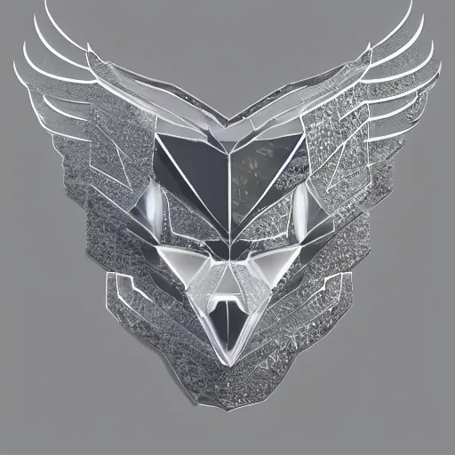 Image similar to 2 dimensional, vector, low poly, clear crystal eagle icon, black background, cgsociety, artstation, octane render