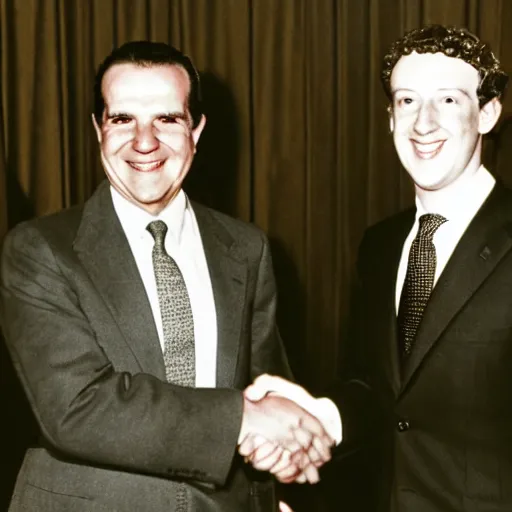 Image similar to photo of richard nixon shaking hands with mark zuckerberg