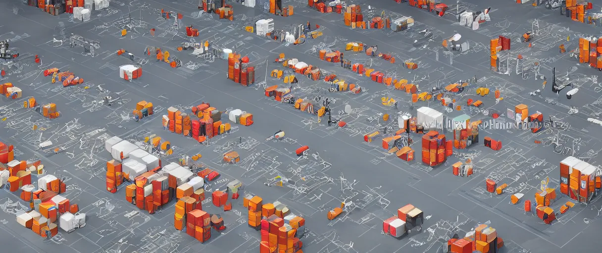 Prompt: isotype chart displaying the supply chain in detail, across multiple phases including logistics, manufacturing, warehousing, and sales, unreal engine, realistic, dramatic lighting, octane render, highly detailed, cinematic lighting, cinematic