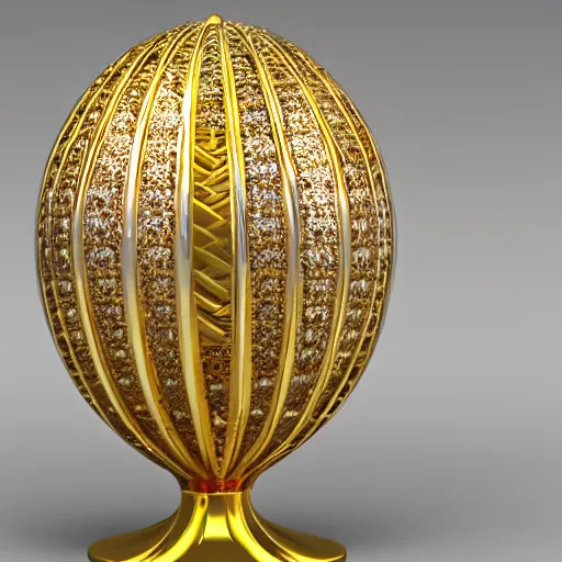Prompt: photorealistic visualization of Faberge egg epic gold and silver filigree of red diamond luminous stone, 8K, 3D,
