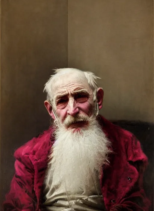 Image similar to a portrait of old man with a long pink mohawk by edouard bisson, punk rock, oil painting, muted colours, soft lighting