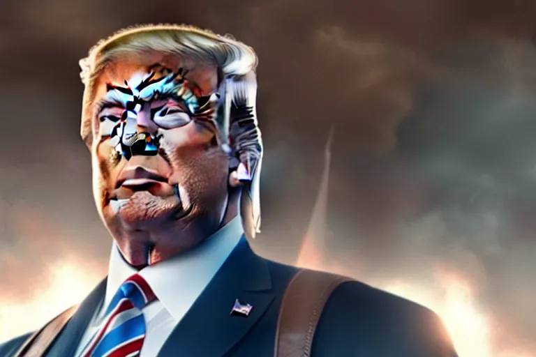 Prompt: a film still of trump in a captain america, high quality