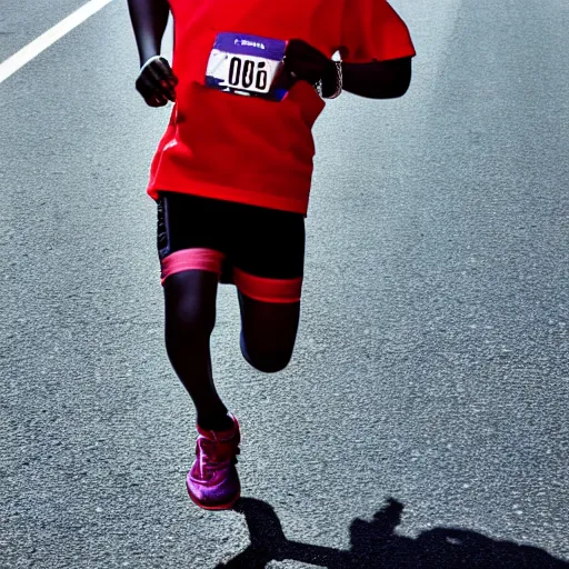 Image similar to portrait of midget down syndrome playboi carti running in a marathon, sharp focus, 4 k editorial photograph, soft lighting, depth of field