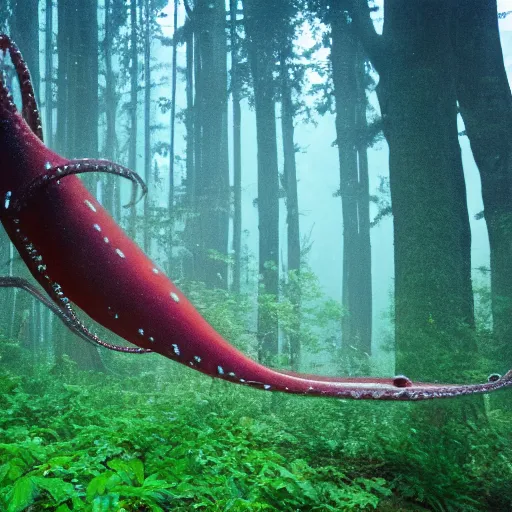 Image similar to National Geographic photo of giant squid in the forest