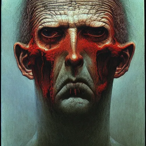 Prompt: a self - portrait by zdzislaw beksinski