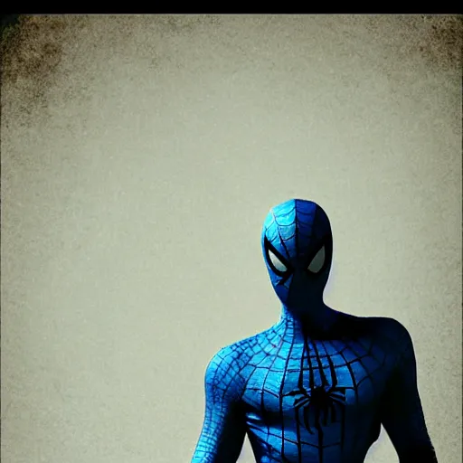 Image similar to moody atmospheric portrait render of an metal blue spiderman by greg rutkowski and marc silvestri made with unreal engine