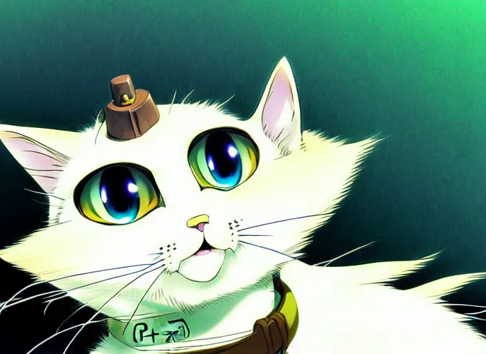 Prompt: anime visual of a cute cat, with green eyes!!!!, high quality detailed anime, cel shaded, digital art by last exile murata range blue submarine no 6, hd, ambient light