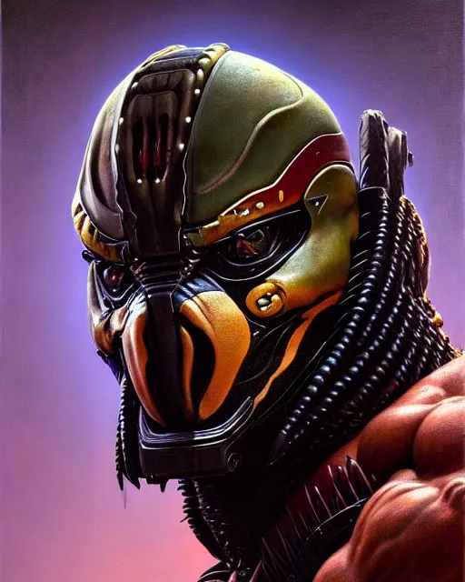 Prompt: cinematic bust portriat of burt reynolds as the predator, head and chest only, exotic alien features, Tim Hildebrandt, Wayne Barlowe, Bruce Pennington, donato giancola, emil melmoth, oil on canvas, masterpiece, trending on artstation, featured on pixiv, cinematic composition, dramatic pose, beautiful lighting, sharp, details, hyper-detailed, HD, HDR, 4K, 8K