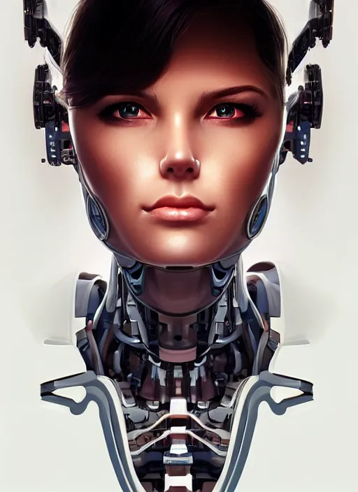 Prompt: portrait of a cyborg woman who turns her head to the ((((((right))))) left+350 (((((up))))) (((((down))))) by Artgerm,eyes closed , biomechanical, hyper detailled, trending on artstation