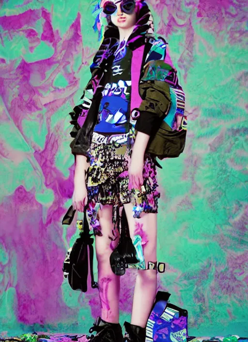 Image similar to vaporwave resort balenciaga military, hot topic, decora inspired, visual art