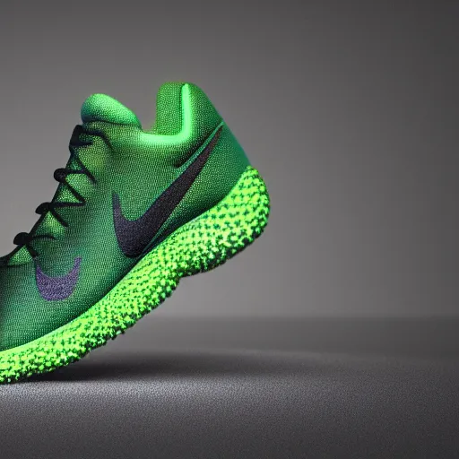 Prompt: new future Nike sneakers inspired by Rick And Morty, photography studio, 3D rendering, ultrarealistic, hyperdetalied,