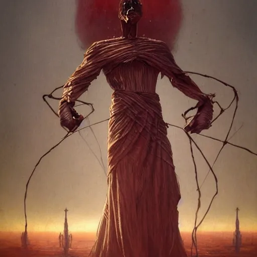 Image similar to The Master of Puppets is pulling your strings twisting your mind and smashing your dreams, fullbody, intricate, horror, highly detailed, artstation, concept art, smooth, sharp focus, illustration, art by greg rutkowski and orientalism and bouguereau and Zdzislaw Beksinski, good clear quality, lighting, biology, symmetrical artwork, perfect face, 135 mm, cinematic, hyper realism, high detail, octane render, 8k, chrome accents