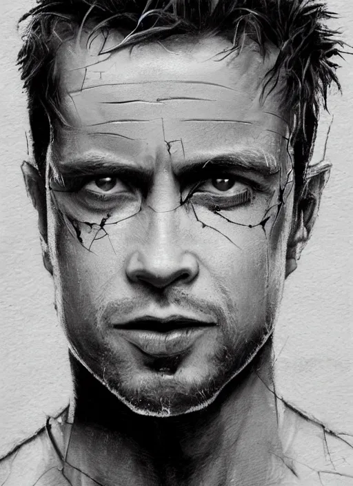 Image similar to artstation concept of tyler durden from fight club, concept art, translucent skin, ultrafine detail, matte painting, symmetrical face, fantasy science, science background, sci-fi, hyperdetailed, artstation trending, world renowned artists, worth1000.com, historic artworks society, antique renewel, cgsociety, by greg rutkowski, by Gustave Dore, Deviantart