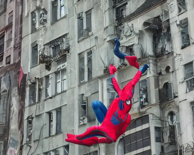 Image similar to photograph of spider - man on a building movie set