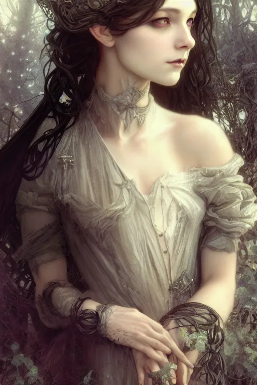 Image similar to beautiful and gothic and victorian young medieval princess portrait, smoky eyes+front face with light flowing hair, ultradetail face, art and illustration by tian zi and craig mullins and WLOP and alphonse mucha, fantasy, intricate complexity, human structure, human anatomy, fantasy character concept, watermark, blurry, hyperrealism 8k