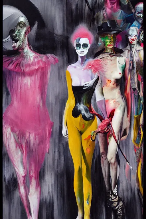 Prompt: crazy fashion catwalk, hauntingly surreal, highly detailed painting by francis bacon, edward hopper, adrian ghenie, gerhard richter, and james jean soft light 4 k,