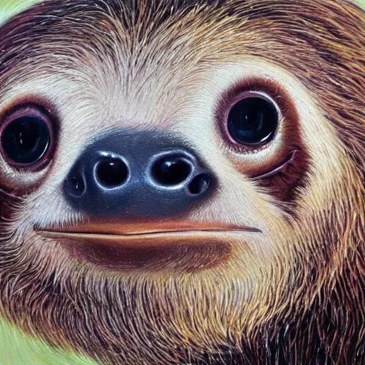 Image similar to a beautiful oil painting of a sloth's face