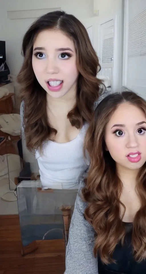 Image similar to pokimane is streaming, but there is a ghost behind her and she does not realize