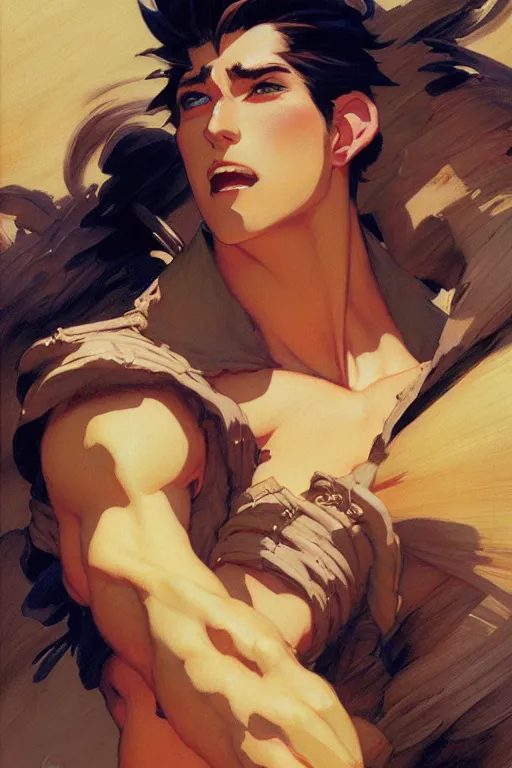 Image similar to attractive male, character design, dynamic lighting, by studio ghibli, painting by gaston bussiere, craig mullins, j. c. leyendecker, tom of finland