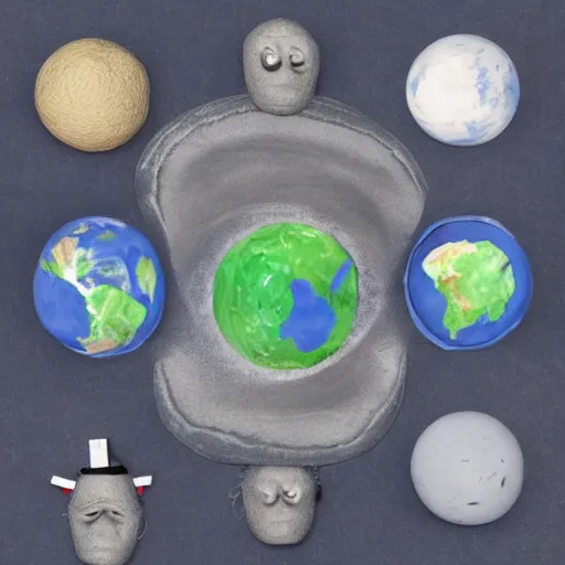 Image similar to claymation of a diagram of the Earth as a human face screaming