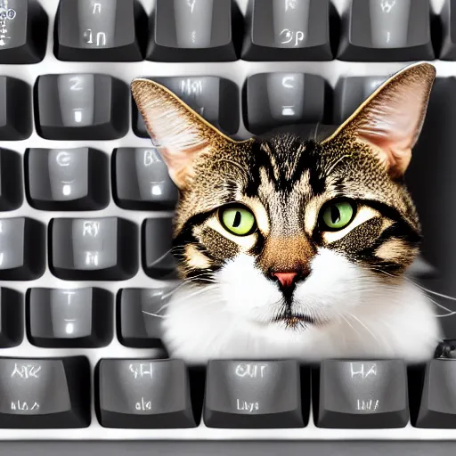 Image similar to mechanical keyboards beseech their god who is a cat, photo, 4k