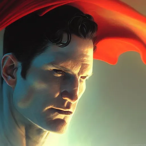 Image similar to a hyper - realistic character concept art portrait of superman, depth of field background, artstation, award - winning realistic sci - fi concept art by jim burns and greg rutkowski, beksinski, a realism masterpiece, james gilleard, bruegel, alphonse mucha, and yoshitaka amano.