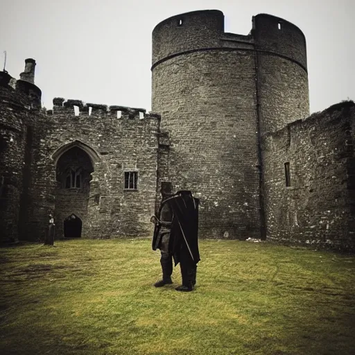 Image similar to merlin and gawain in a dark gloomy atmospheric medieval castle