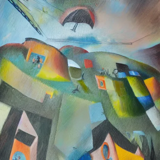 Image similar to paisaje de santiago de chile pintado al estilo de Roberto Matta , oleo sobre tela