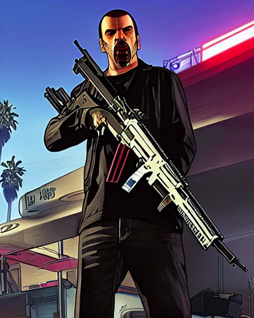 Image similar to gta 5, grand theft auto 5 cover art of reaper from overwatch