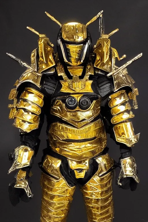 Prompt: galaxy warrior wearing gold and black armor