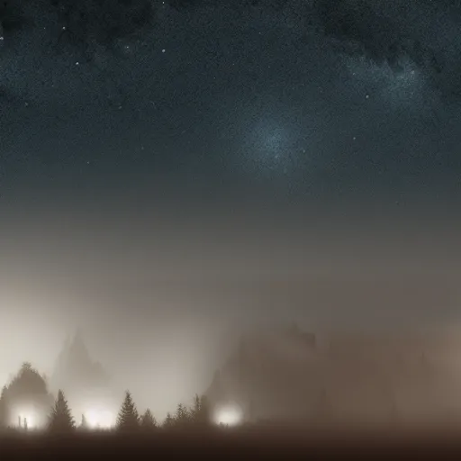 Prompt: Starry sky, stars, fog, photorealistic, high resolution, award winning, highly detailed, night, volumetric lighting, black