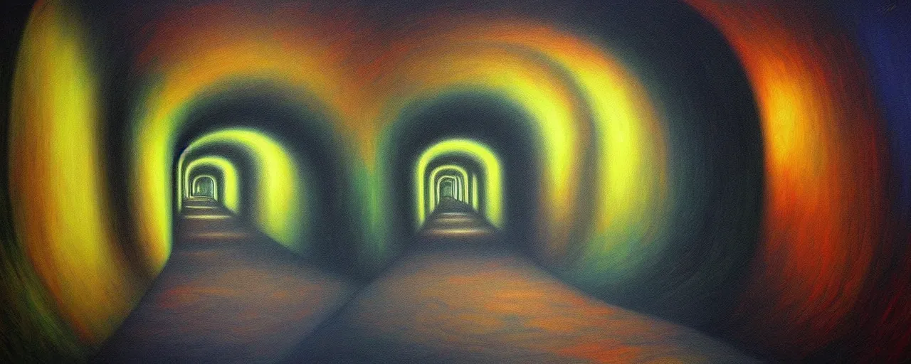 Image similar to long tunnel ego - self axis, surrealistic painting by ronny khalil