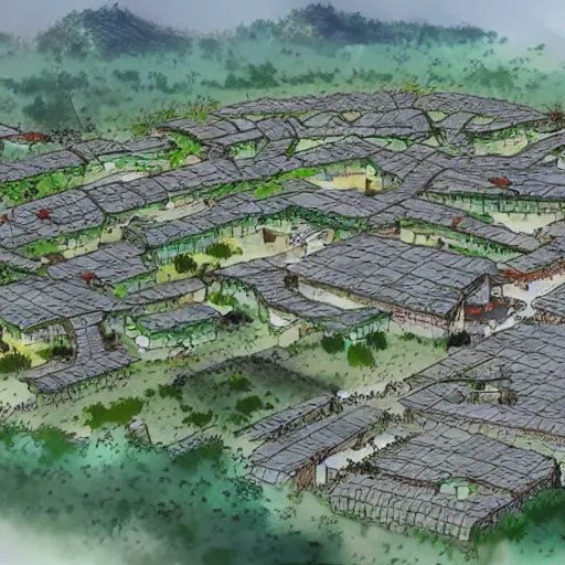 Prompt: concept art of a beautiful new village by masashi kishimoto