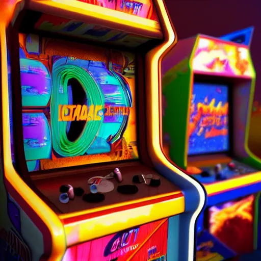 Image similar to 1990s arcade machine, octane render, unreal engine, digital art, Artstation, Trending on Artstation, Artstation HQ, Artstation HD, cgsociety, Pinterest, 8k , close up to the screen, godrays, volumetric, reflections, cinematic, epic, accurate, coherent, 3D Render,